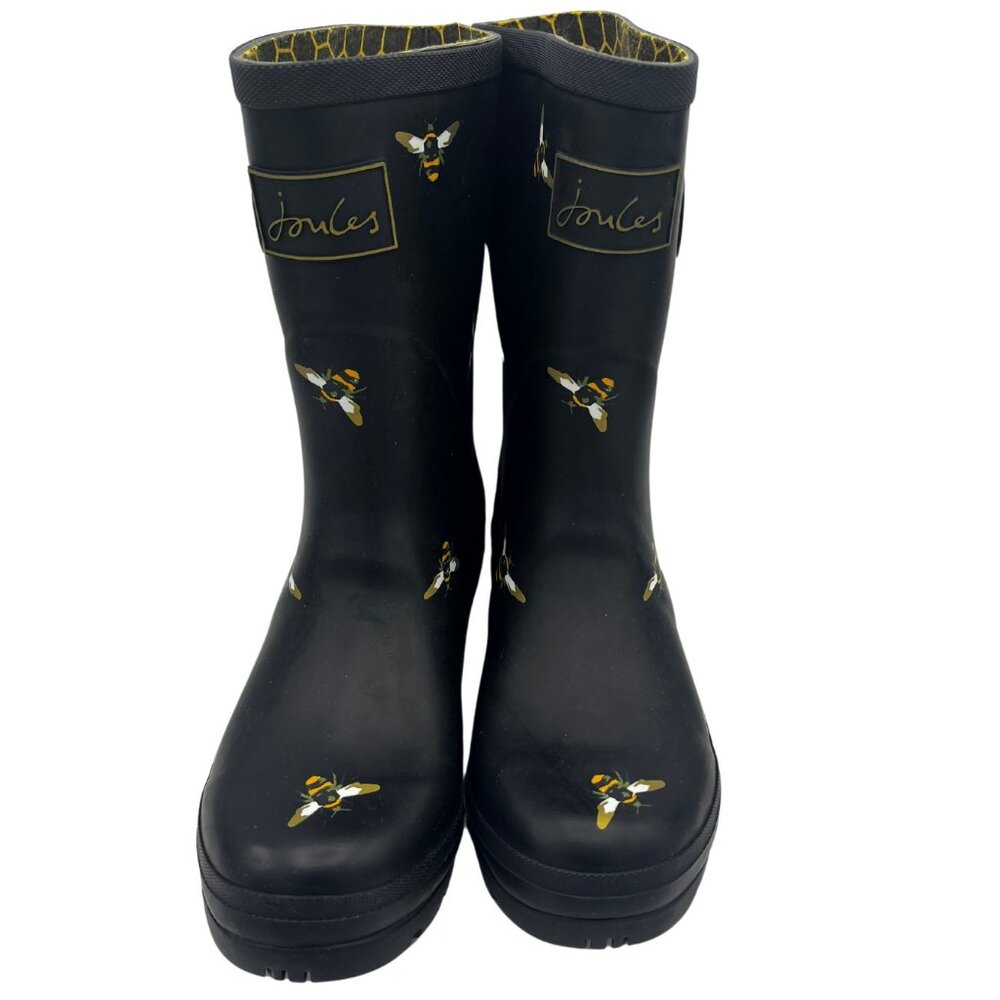 Joules Molly Metallic Bee Rain Boots Black Size 6 - NWT